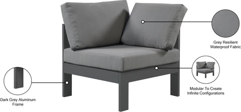 Alyssa Grey Water Resistant Fabric Outdoor Patio Aluminum Corner Chair Corner