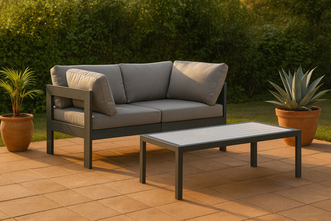 Waverly 60" Grey Water Resistant Fabric Upholstered Outdoor Patio Loveseat, 2-Piece (Style 2)