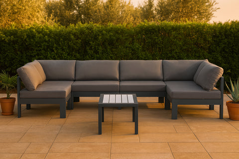 Waverly 120" Grey Water Resistant Fabric Upholstered Outdoor Patio Sectional, 6-Piece (Style 2) (Style 2)