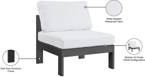 Alyssa White Water Resistant Fabric Outdoor Patio Aluminum Armless Chair Armless