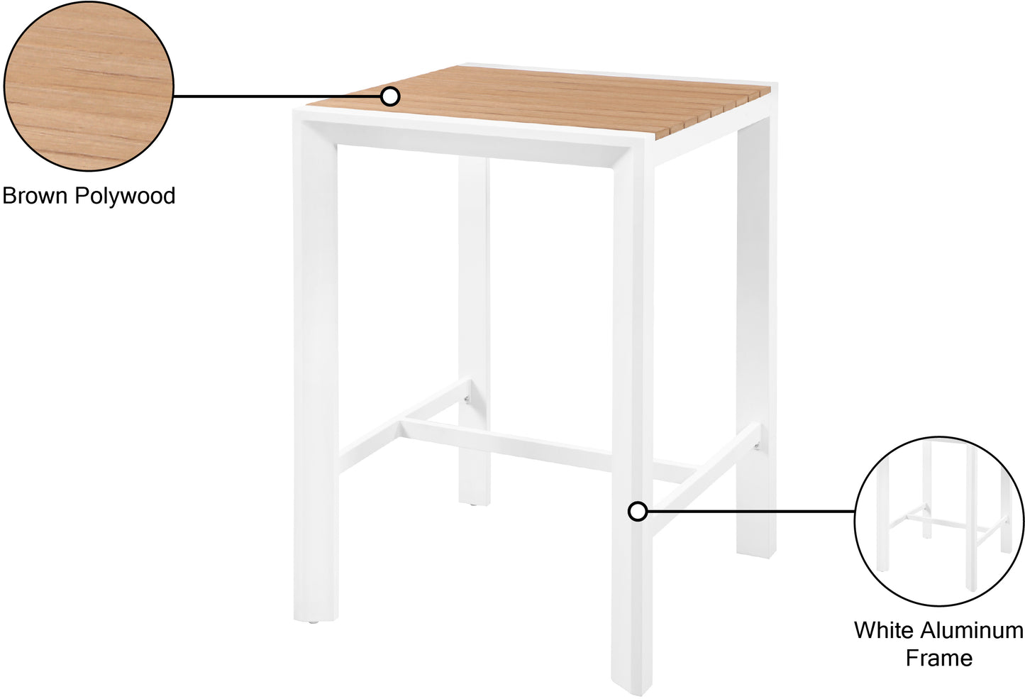 alyssa brown wood look accent paneling outdoor patio aluminum square bar table t