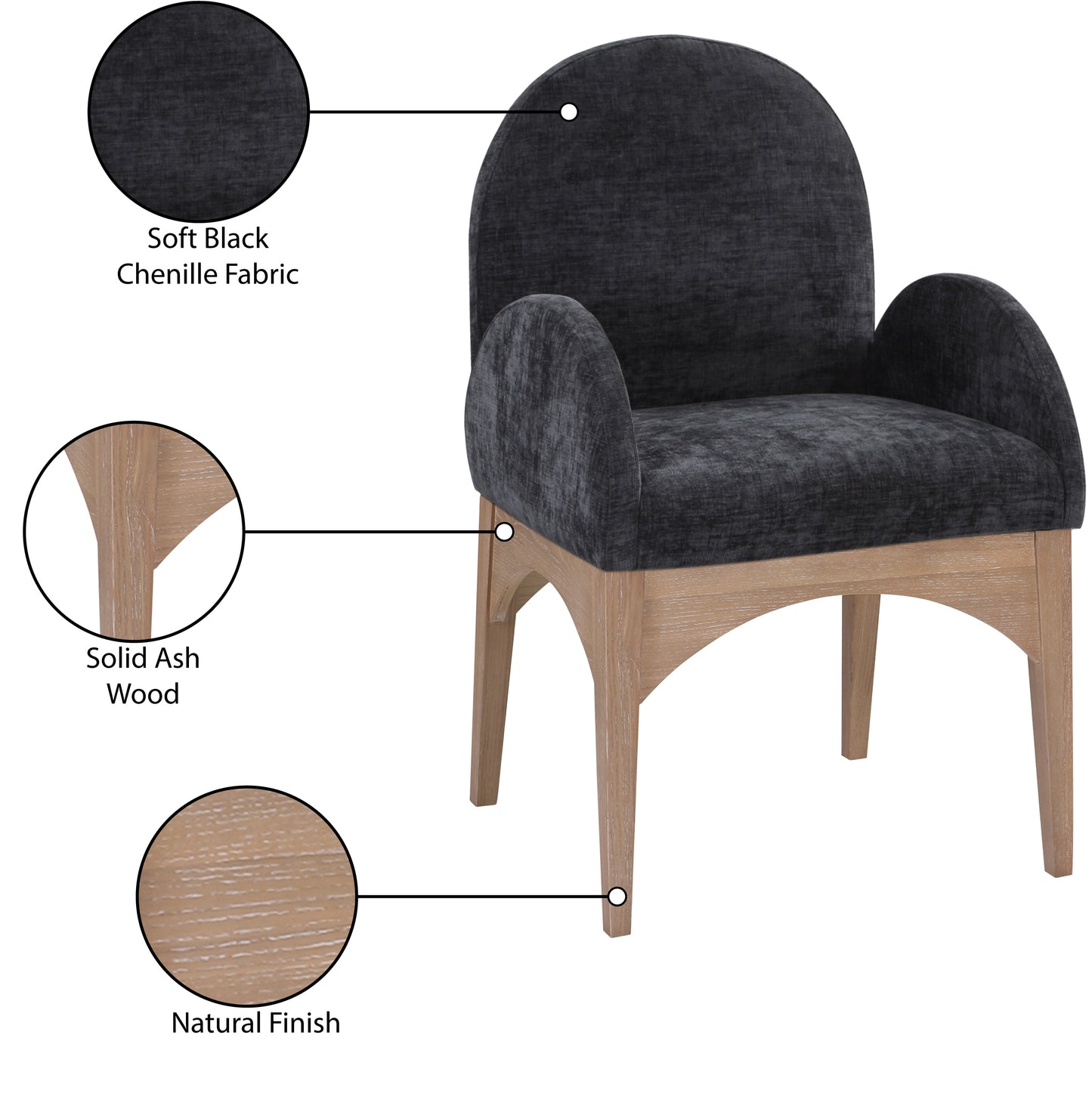 brielle black chenille fabric dining chair ac