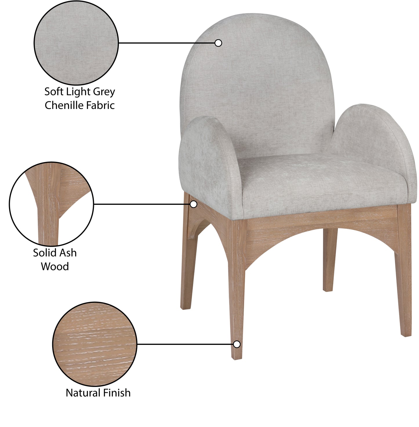 brielle grey chenille fabric dining chair ac