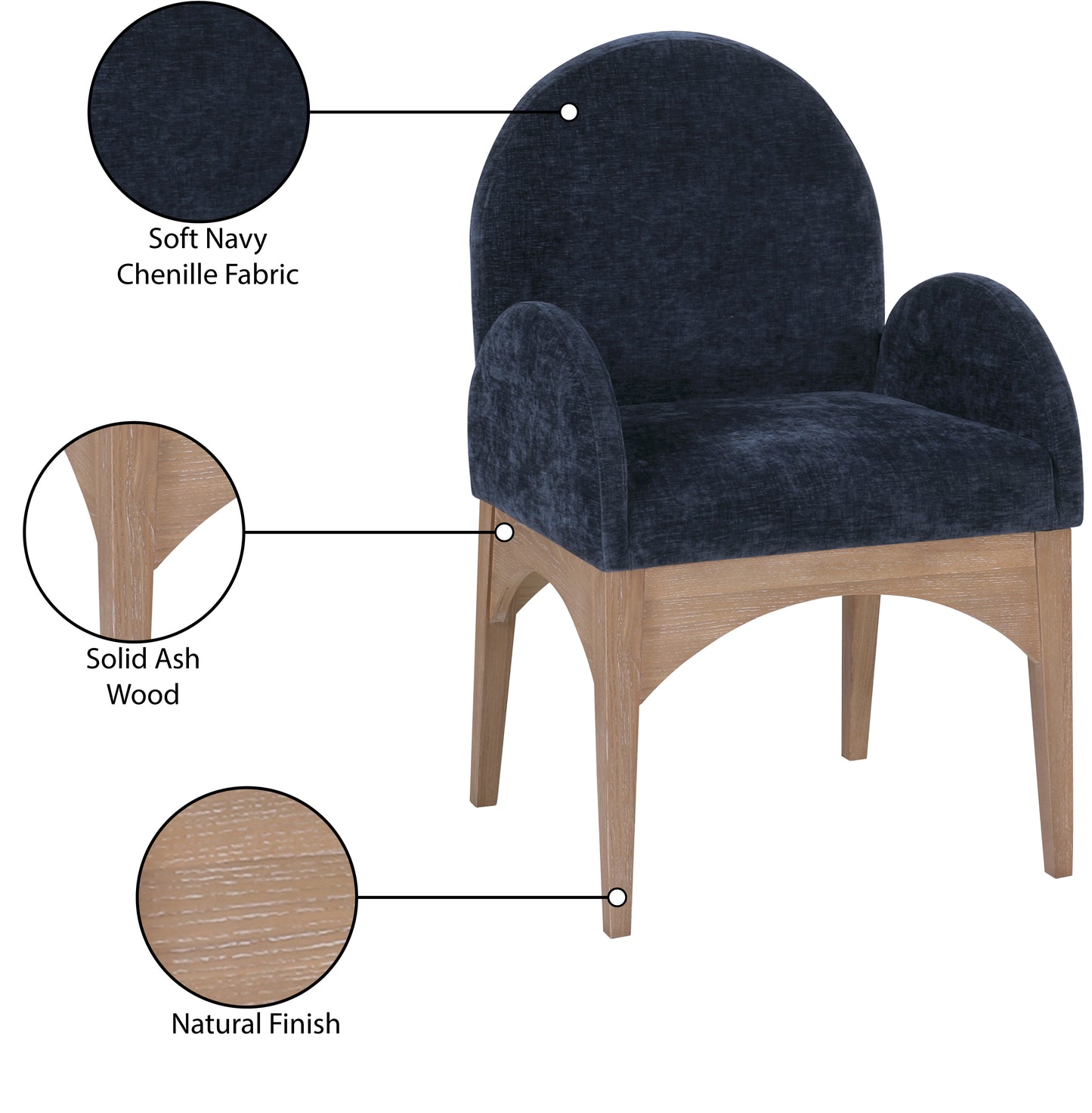 brielle navy chenille fabric dining chair ac