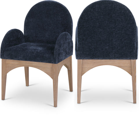 Sage Navy Chenille Fabric Upholstered Dining Arm Chair, 1 Piece