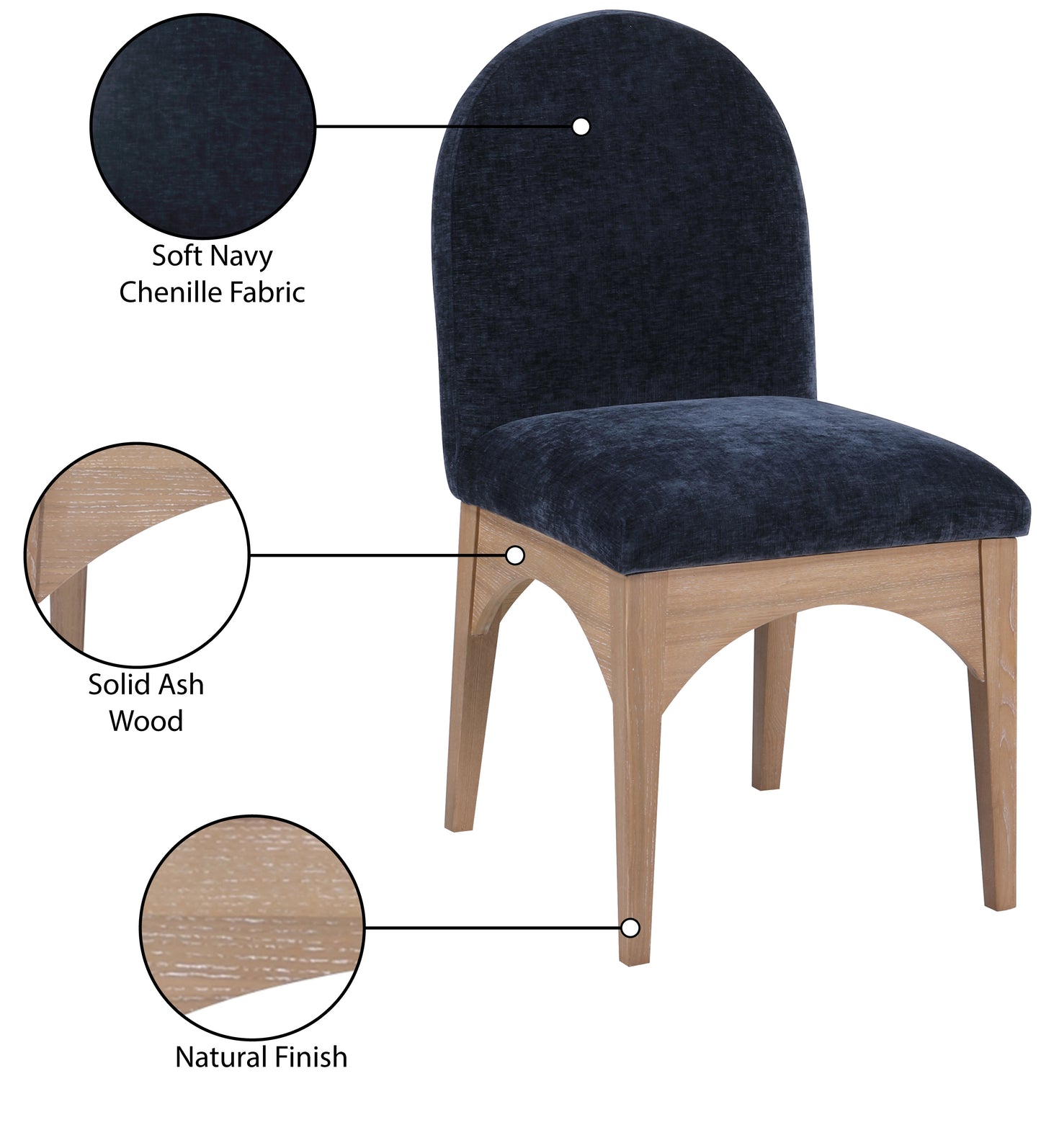 brielle navy chenille fabric dining chair sc