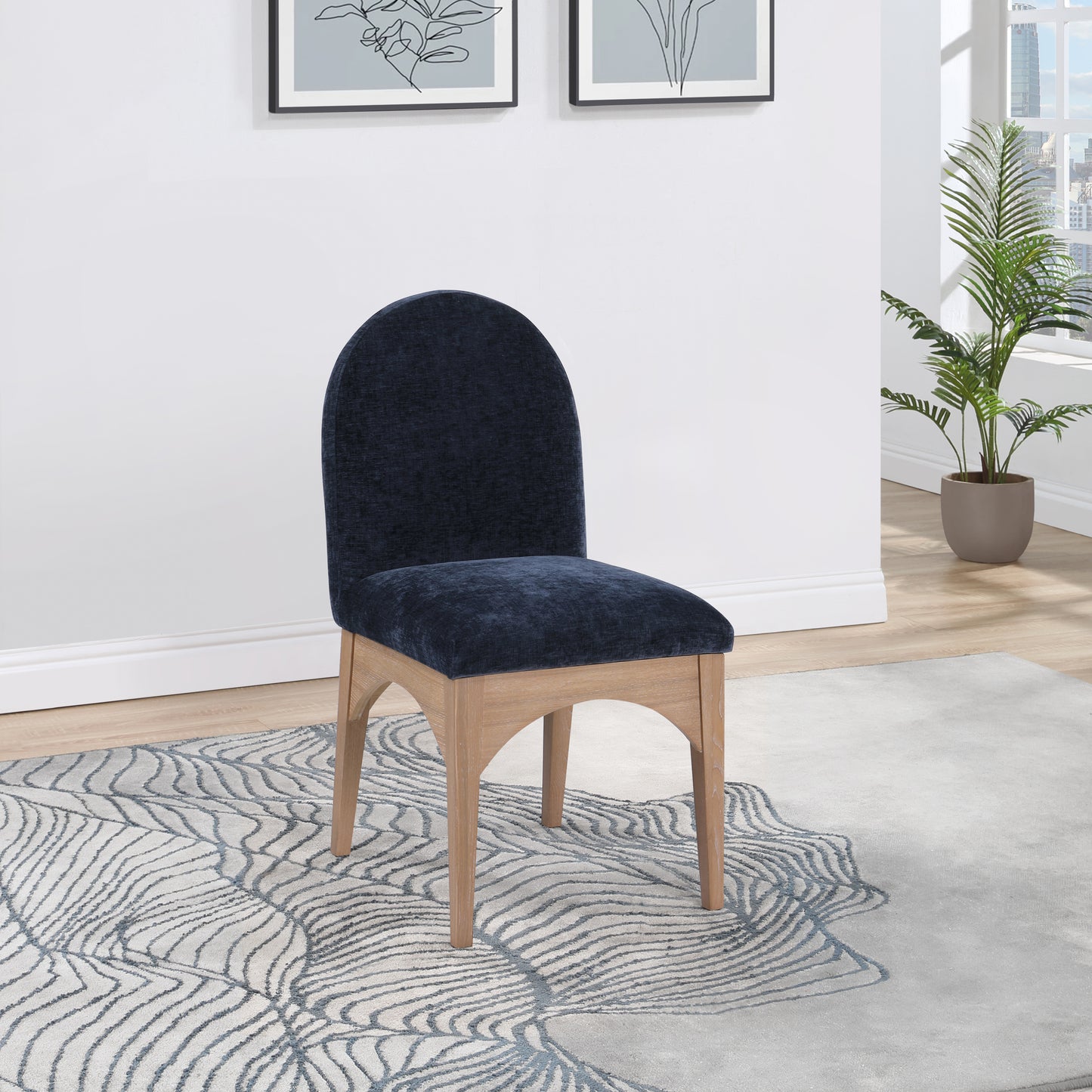 brielle navy chenille fabric dining chair sc