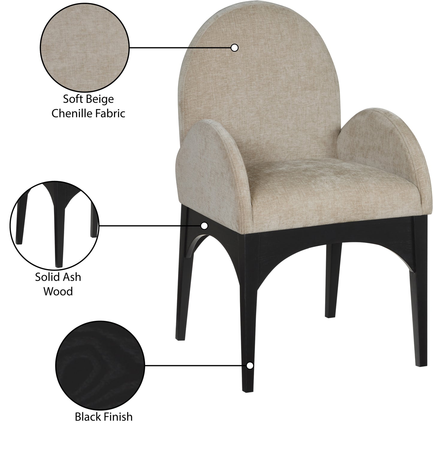 brielle beige chenille fabric dining chair ac