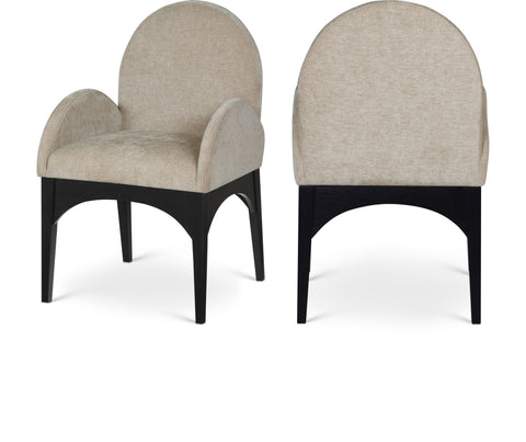 Sage Beige Chenille Fabric Upholstered Dining Arm Chair, 1 Piece