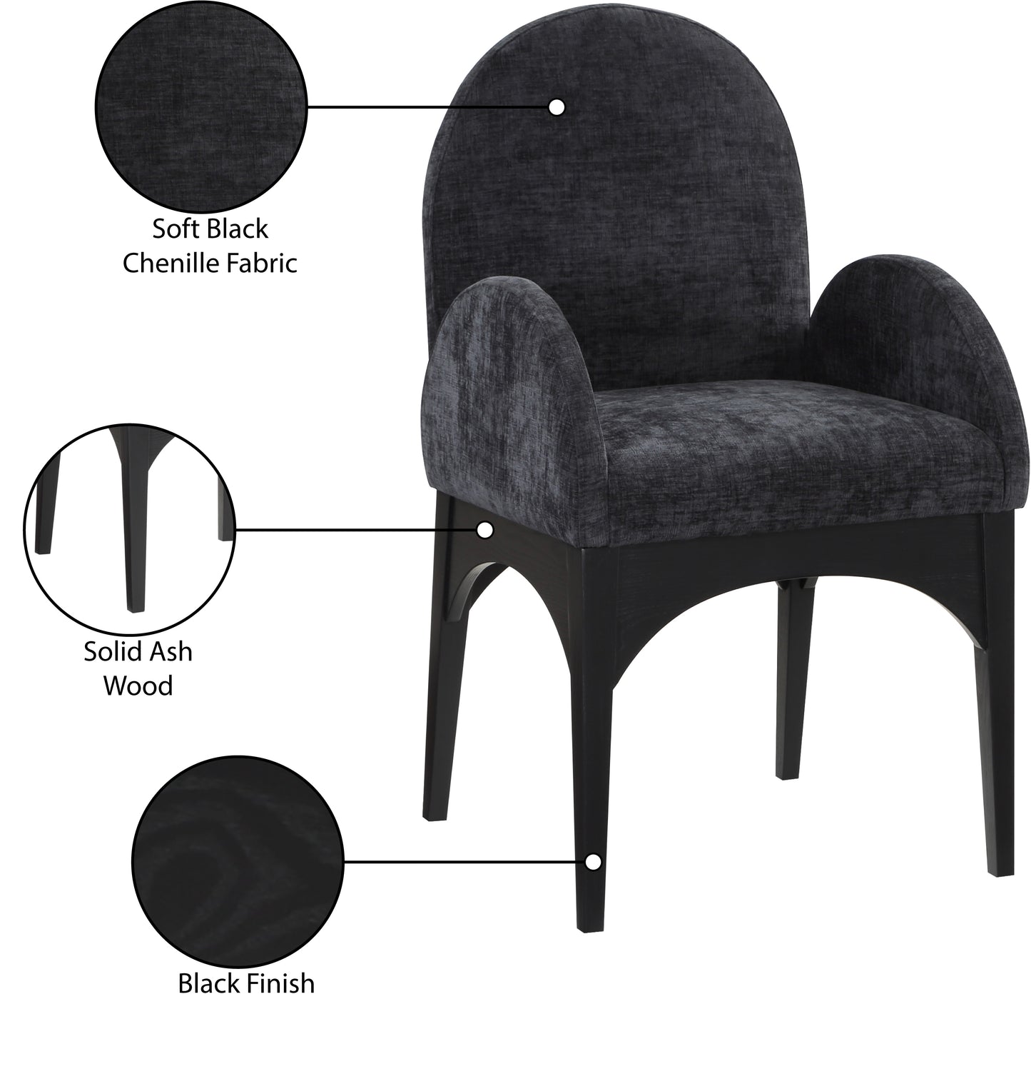 brielle black chenille fabric dining chair ac