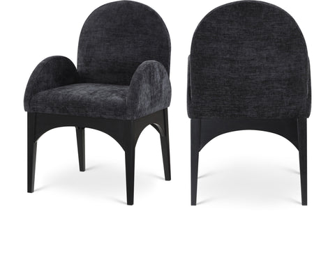 Sage Black Chenille Fabric Upholstered Dining Arm Chair, 1 Piece (Style 2)