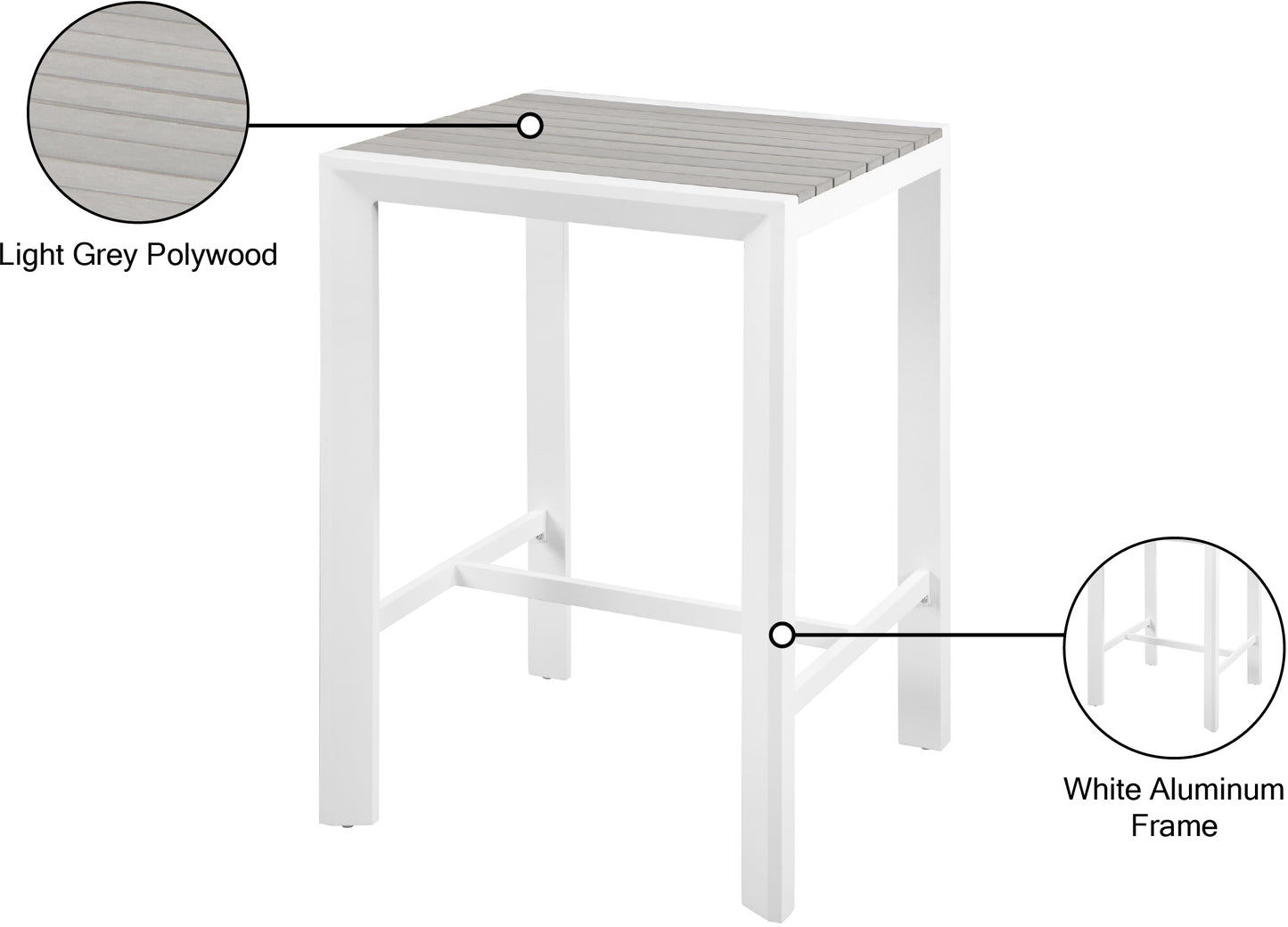 alyssa grey wood look accent paneling outdoor patio aluminum square bar table t