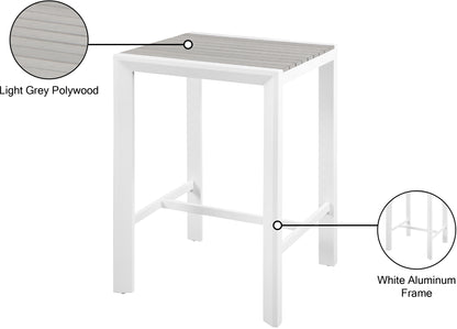 Alyssa Grey Wood Look Accent Paneling Outdoor Patio Aluminum Square Bar Table T