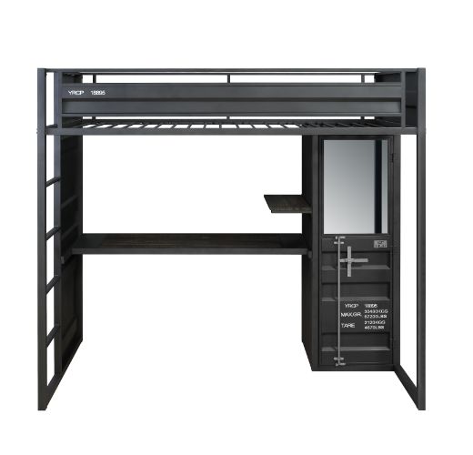 bellona twin loft bed w/desk & wardrobe, gunmetal finish