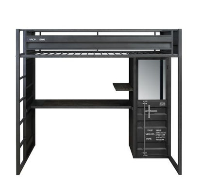 Bellona Twin Loft Bed W/Desk & Wardrobe, Gunmetal Finish