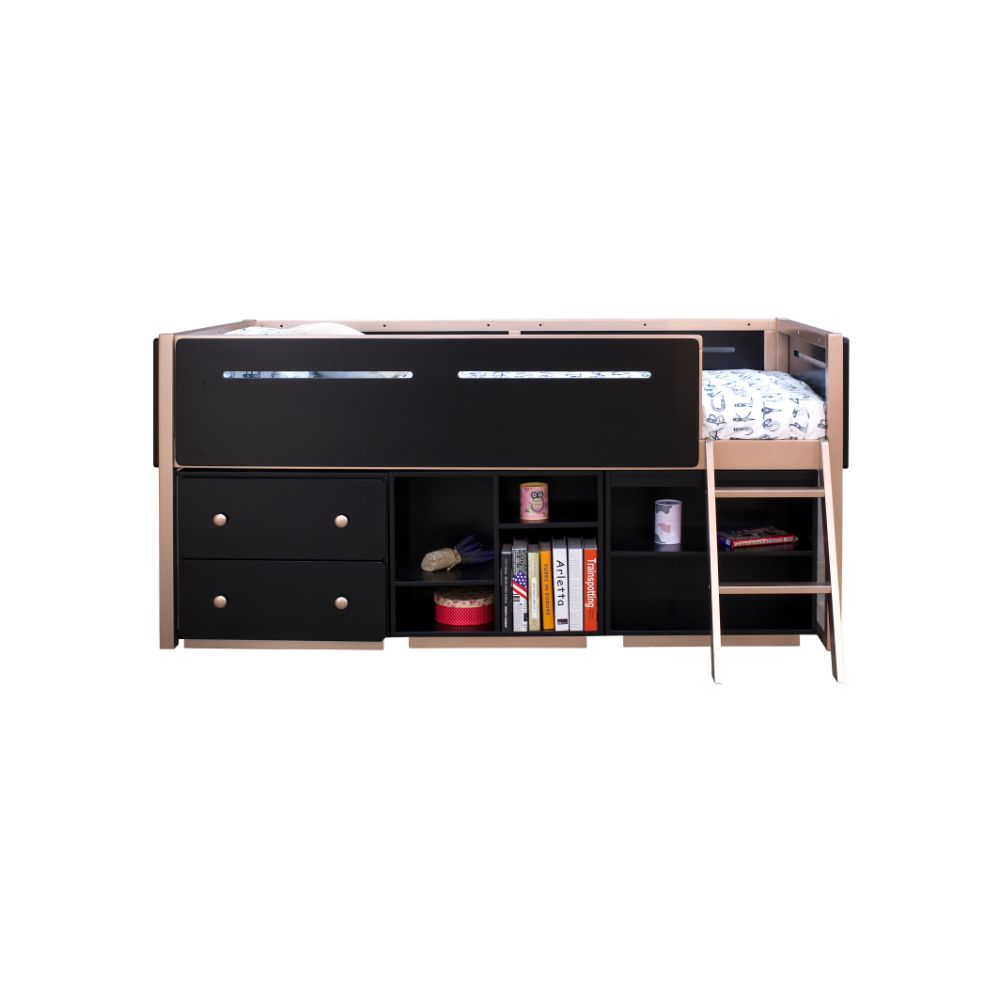 boice prescott bookshelf (2 compartments), black & rose-gold finish