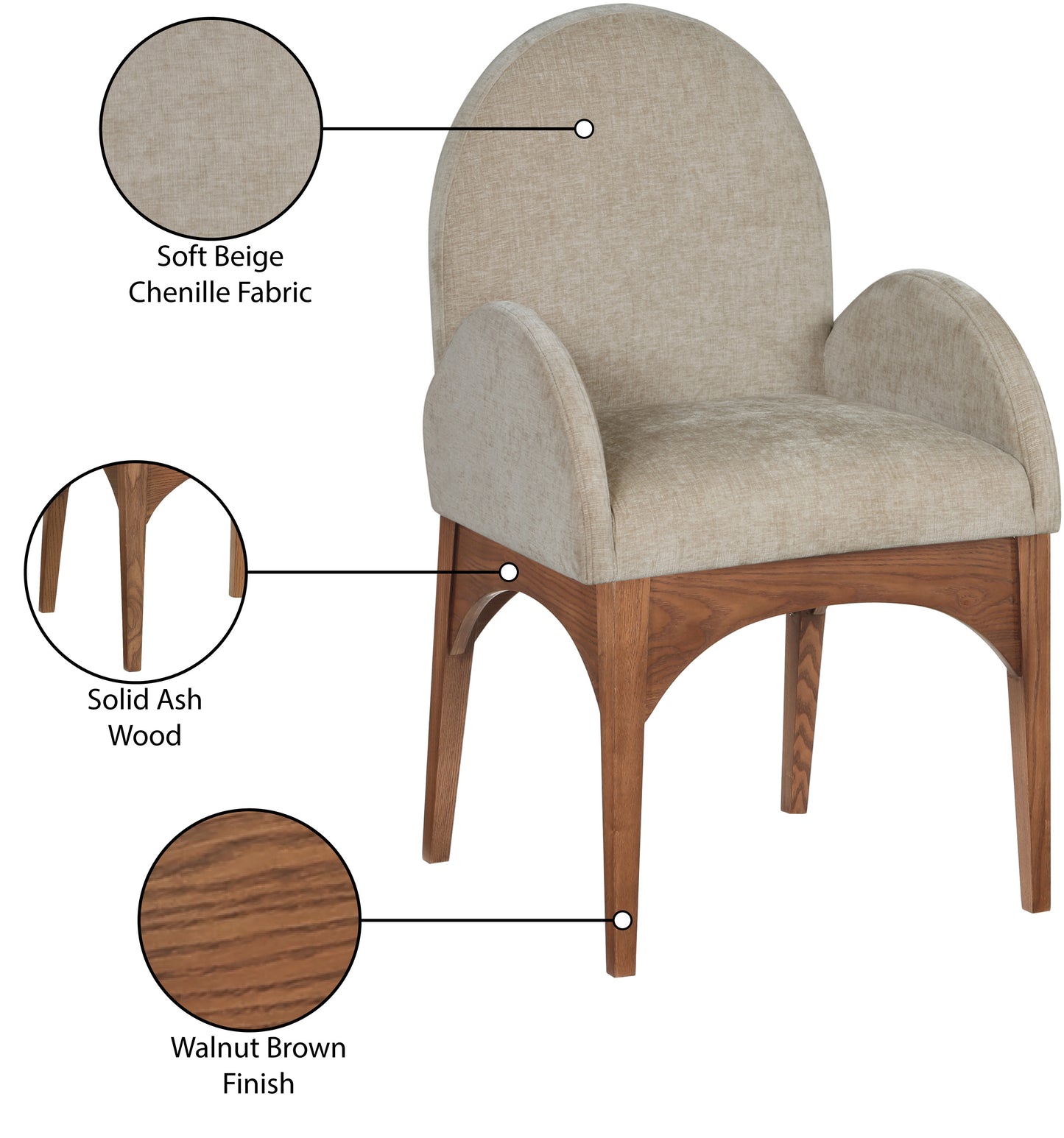 brielle beige chenille fabric dining chair ac