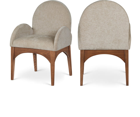 Sage Beige Chenille Fabric Upholstered Dining Arm Chair, 1 Piece (Style 2)