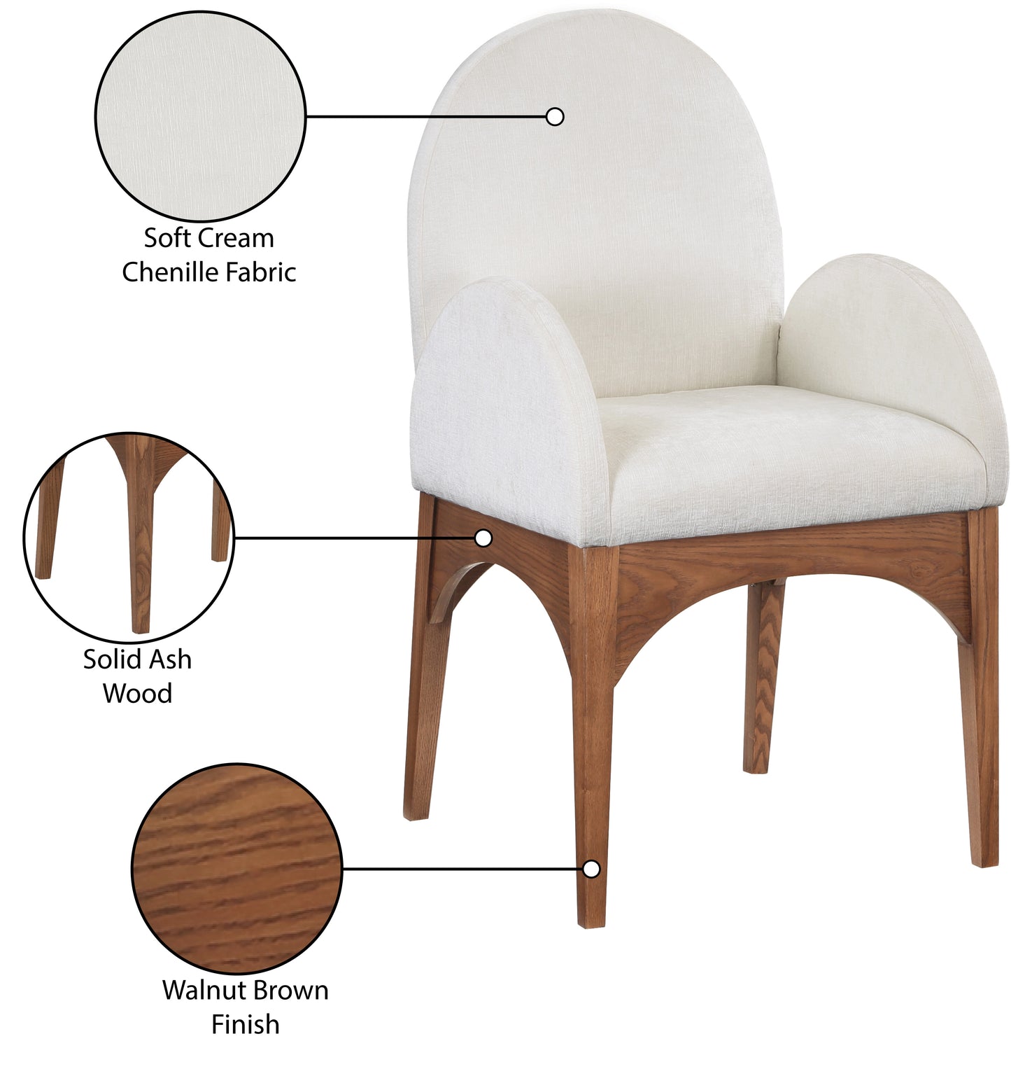 brielle cream chenille fabric dining chair ac