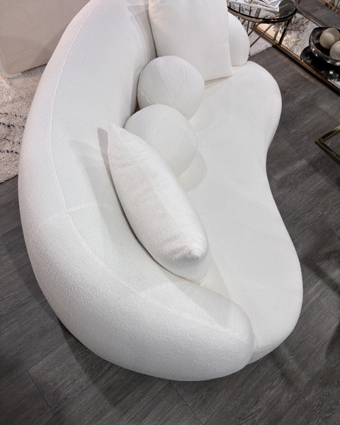 Ivory Bouclé Curved Accent Loveseat with Pillows