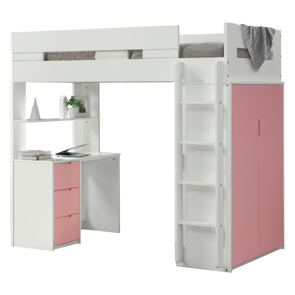 twin loft bed w/desk & wardrobe