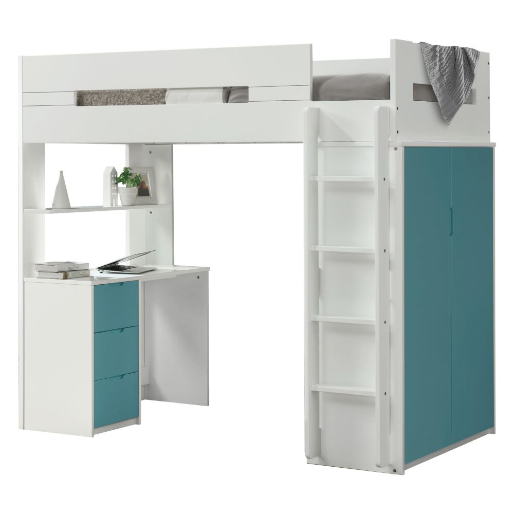 twin loft bed w/desk & wardrobe