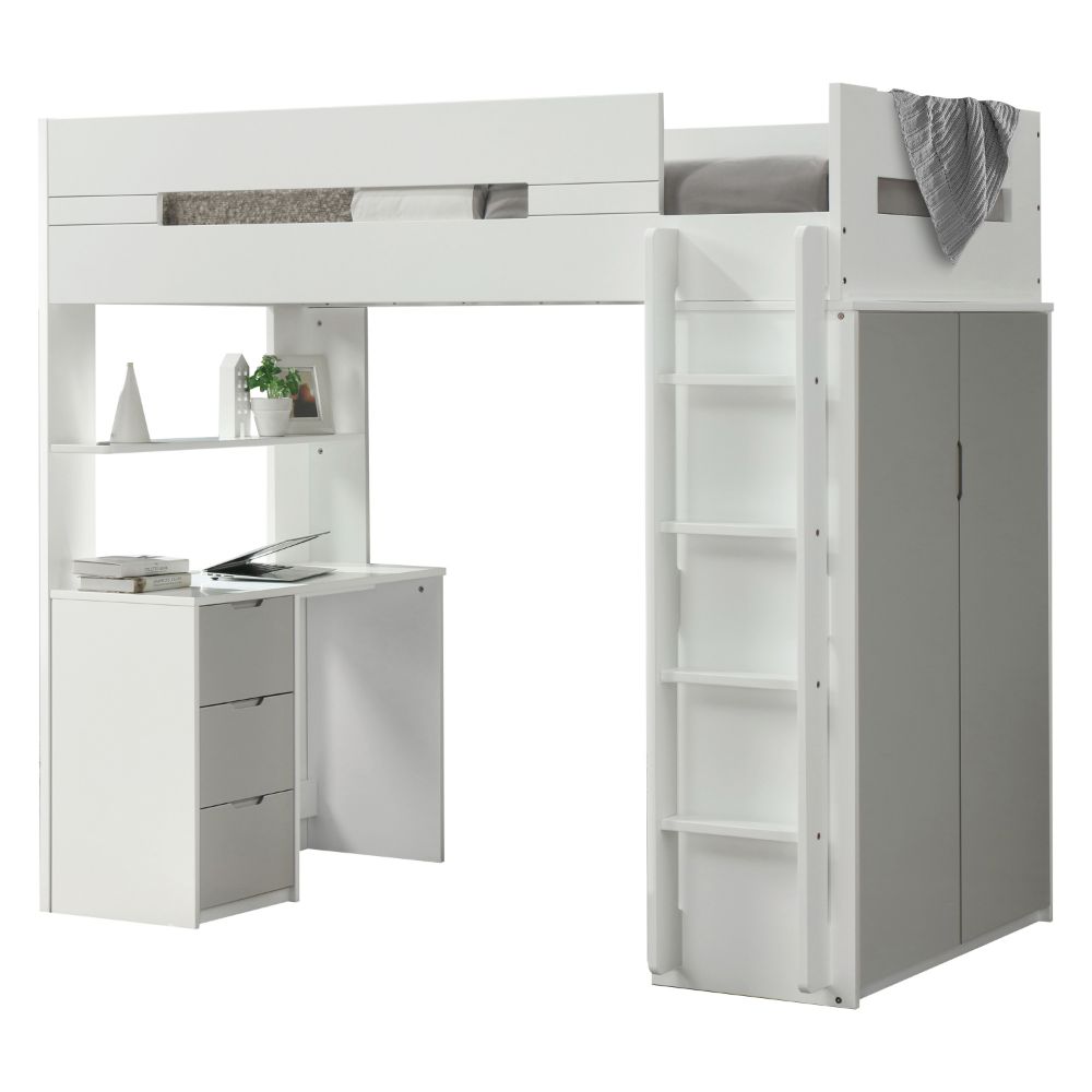 twin loft bed w/desk & wardrobe