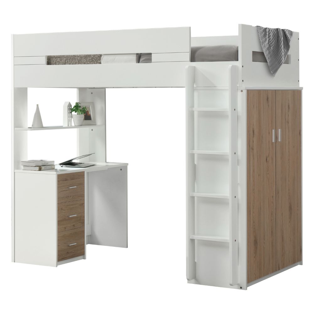 twin loft bed w/desk & wardrobe