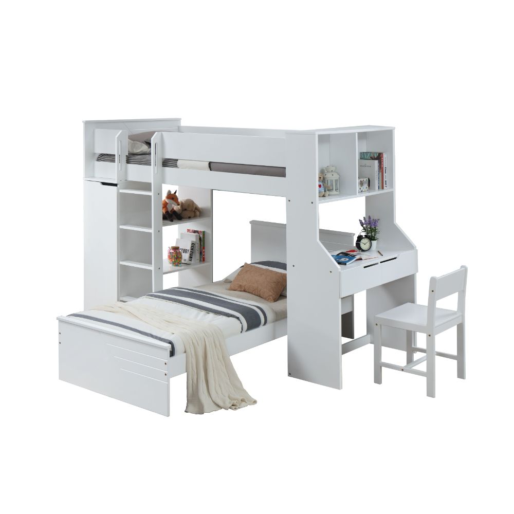 beckett twin loft bed w/desk & wardrobe, white finish