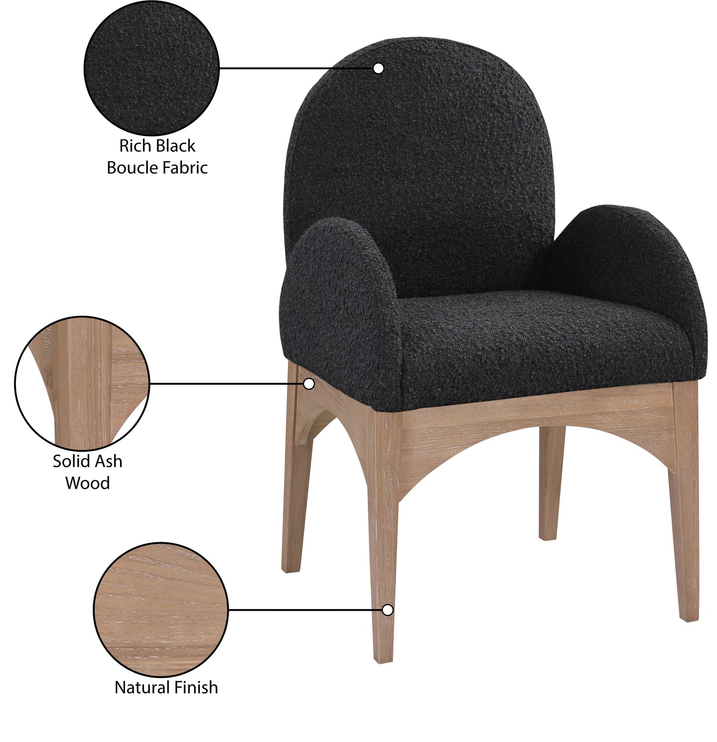 brielle black boucle fabric dining chair ac