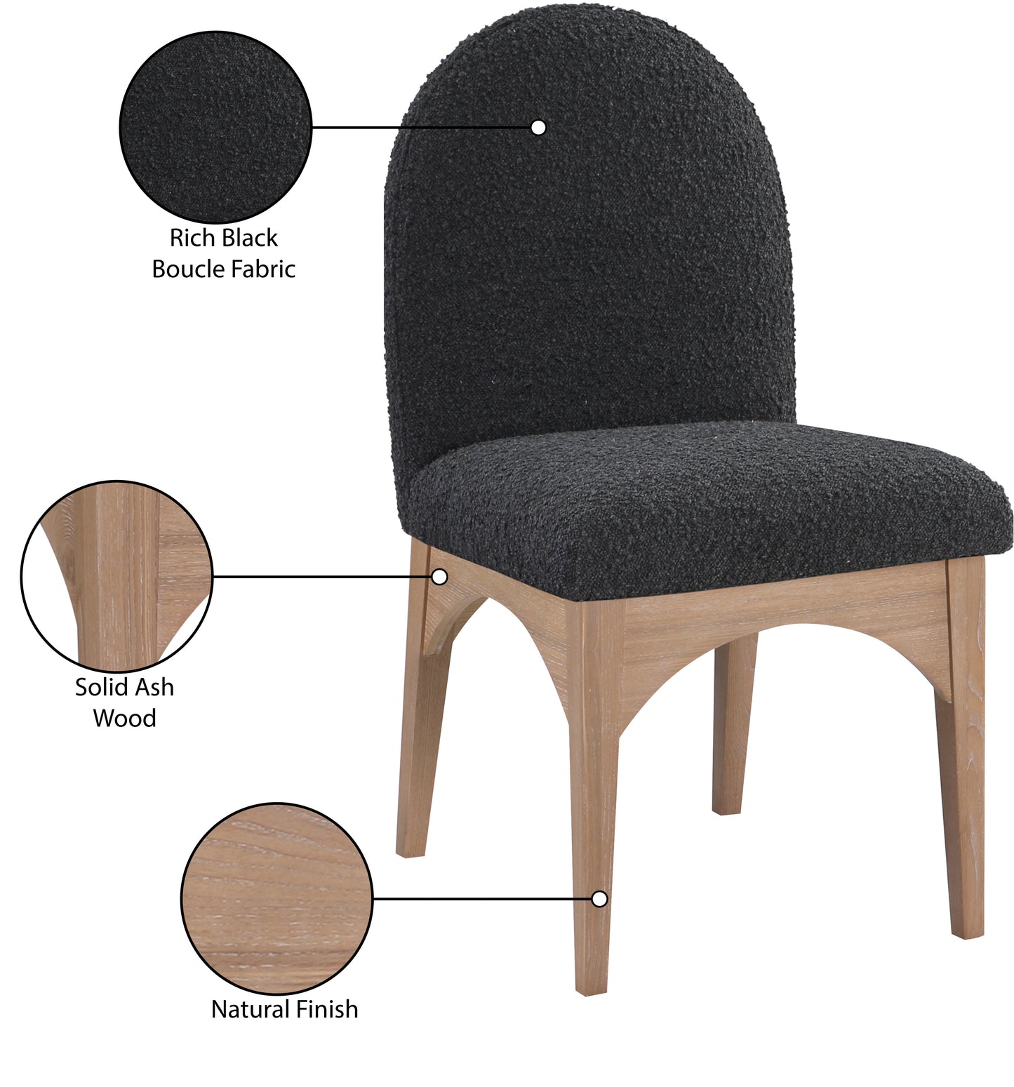 brielle black boucle fabric dining chair sc