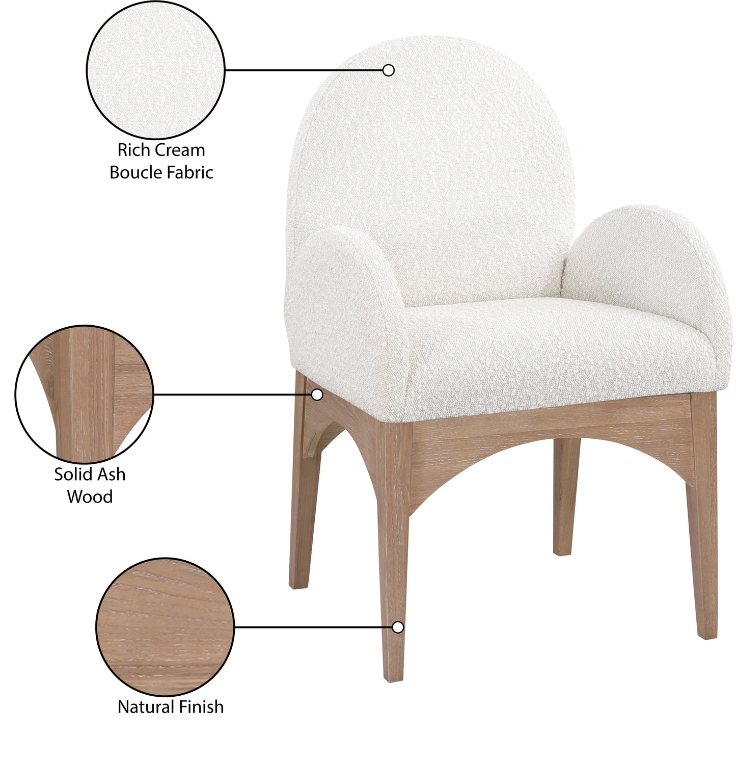 brielle cream boucle fabric dining chair ac