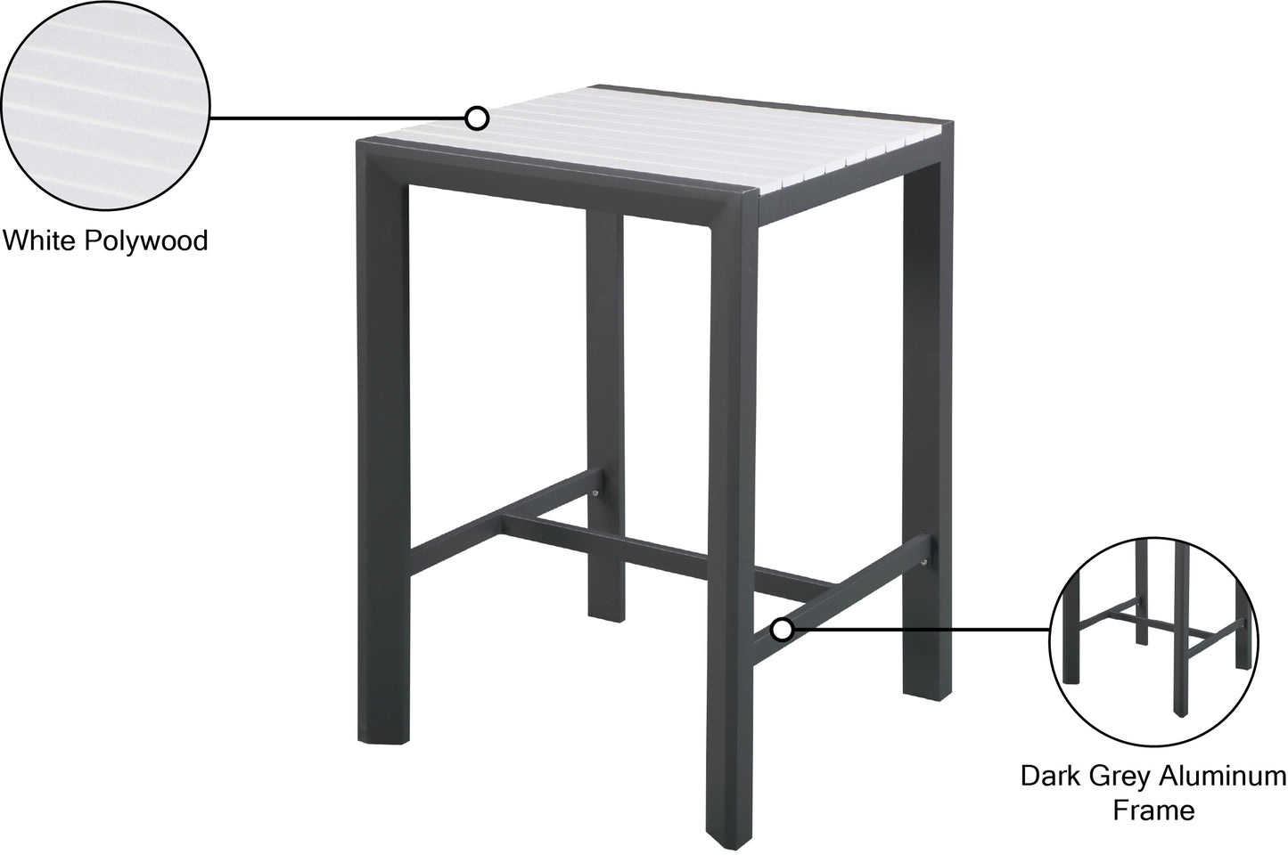 alyssa white wood look accent paneling outdoor patio aluminum square bar table t