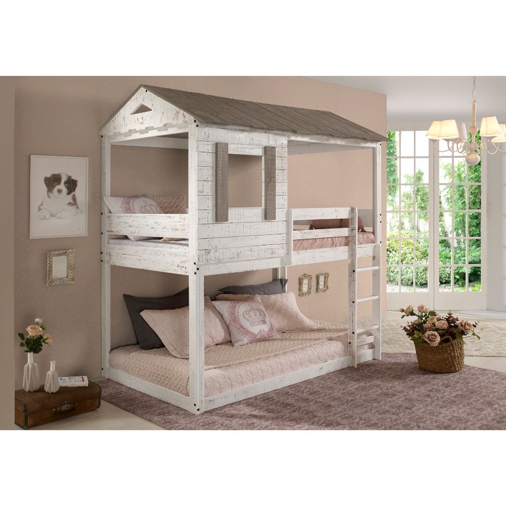 brancaster twin/twin bunk bed, rustic white finish