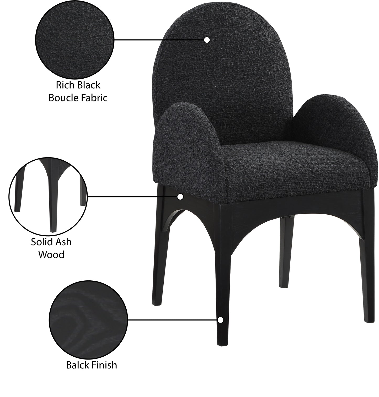 brielle black boucle fabric dining chair ac