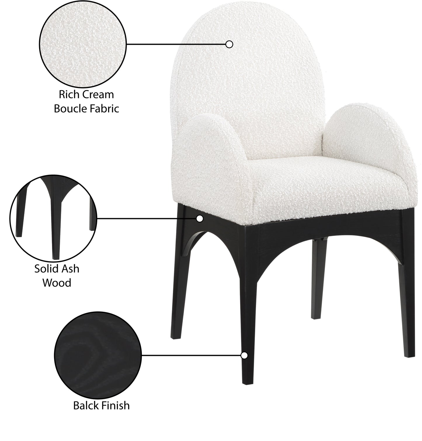 brielle cream boucle fabric dining chair ac