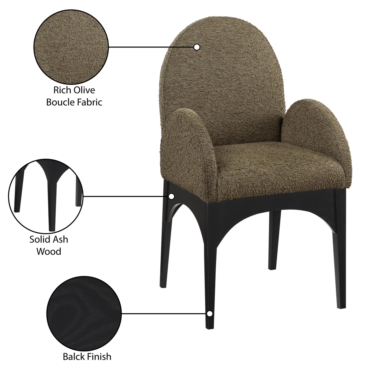 brielle olive boucle fabric dining chair ac