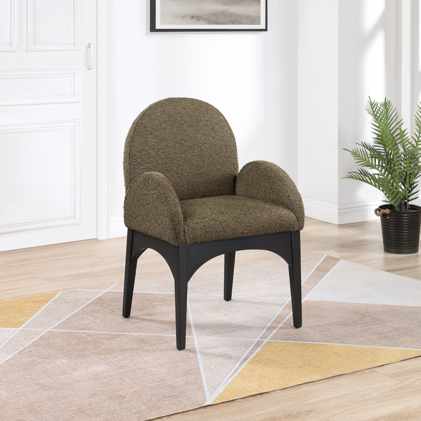 brielle olive boucle fabric dining chair ac