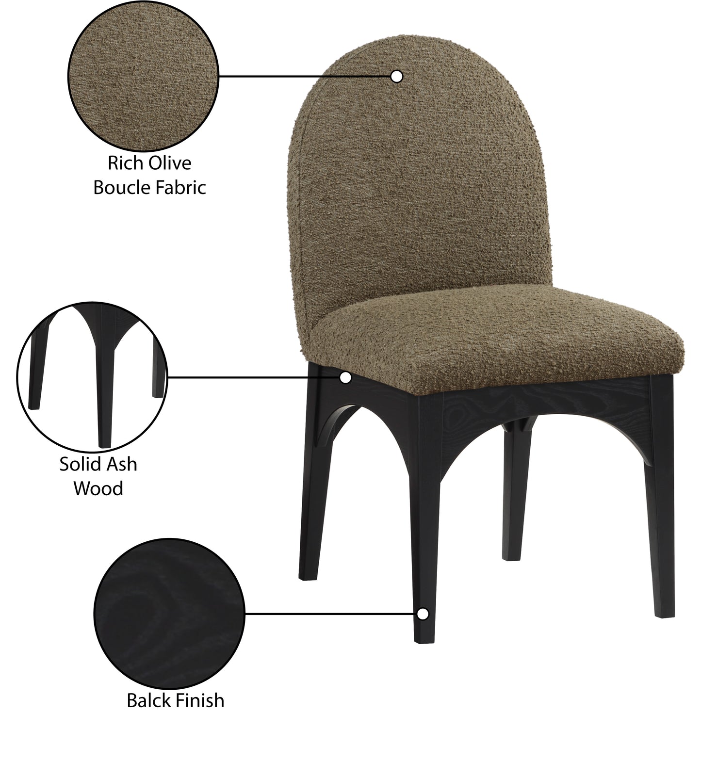 brielle olive boucle fabric dining chair sc