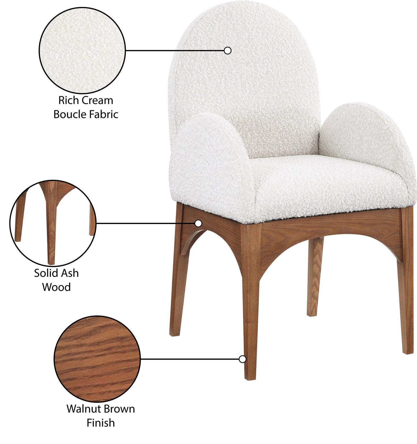 brielle cream boucle fabric dining chair ac