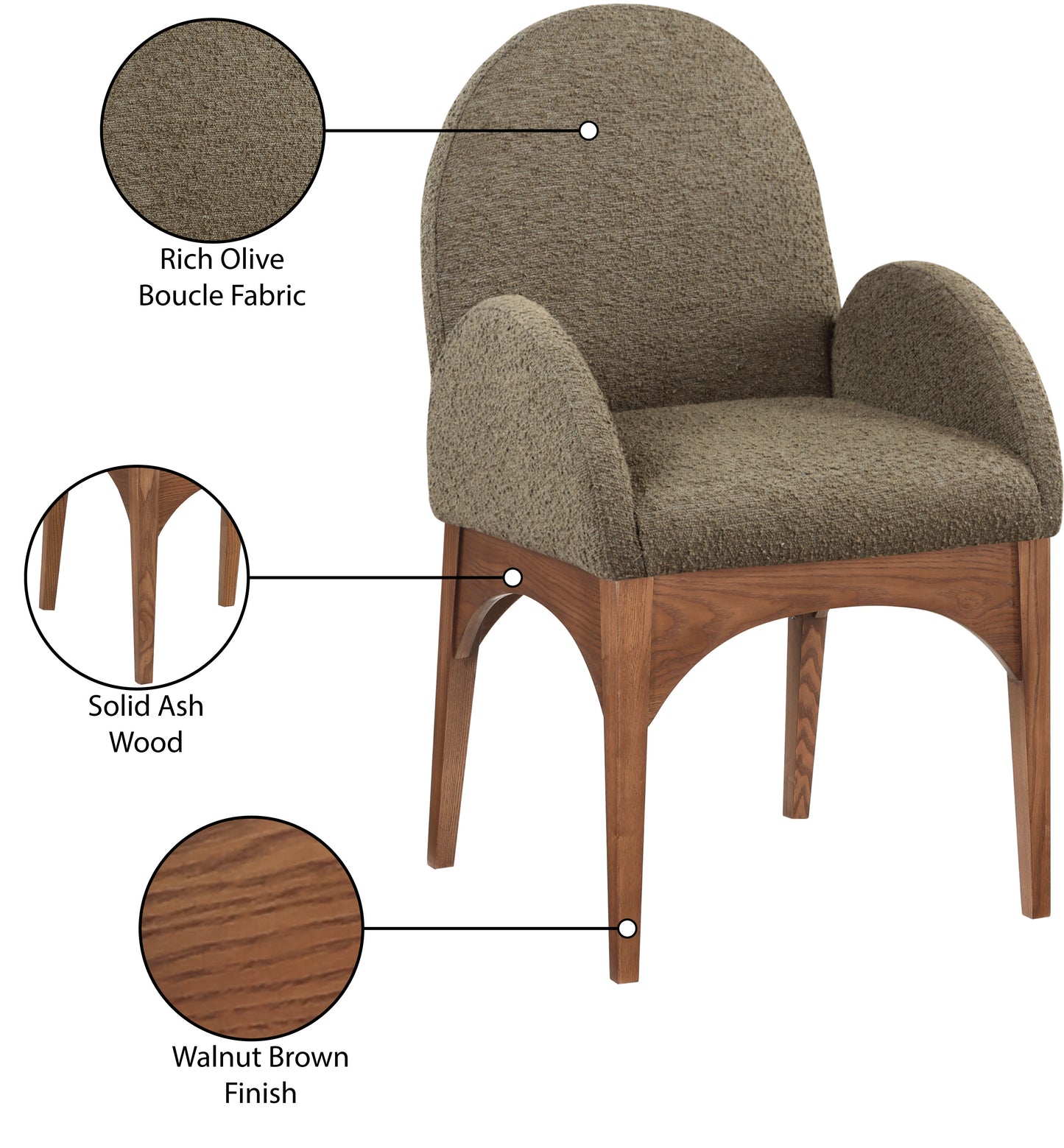 brielle olive boucle fabric dining chair ac