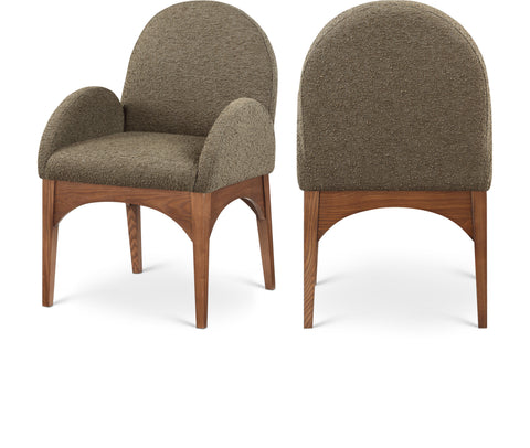Sage Olive Boucle Fabric Upholstered Dining Arm Chair, 1 Piece (Style 2)