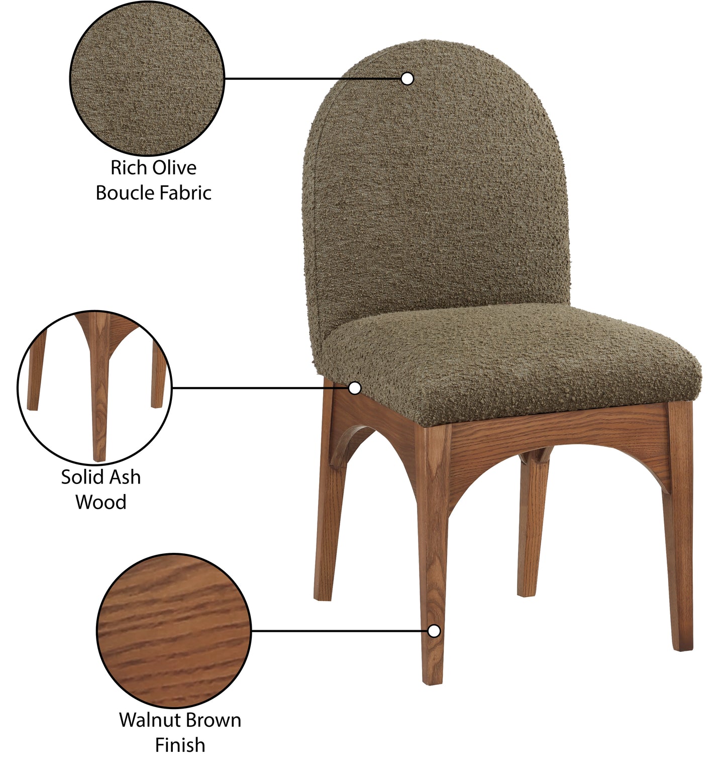 brielle olive boucle fabric dining chair sc