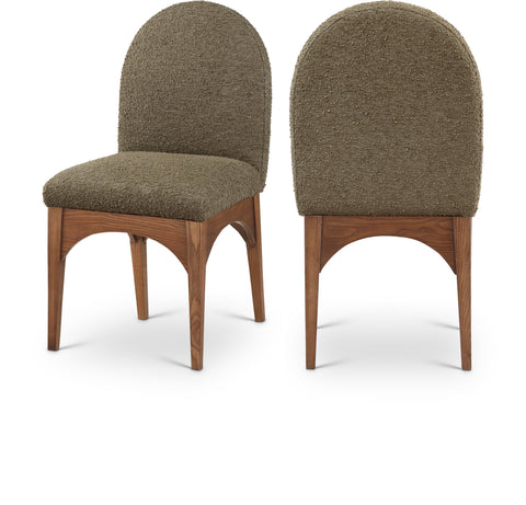 Sage Olive Boucle Fabric Upholstered Dining Side Chair, 1 Piece (Style 2)