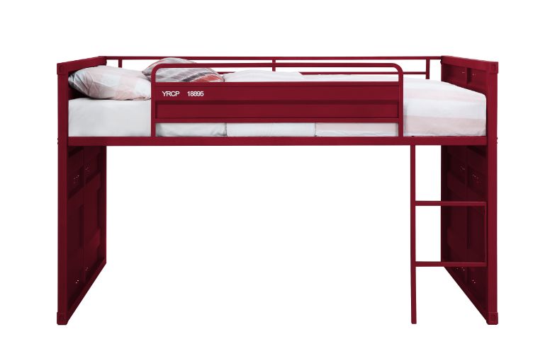 bellona twin loft bed w/slide, red finish