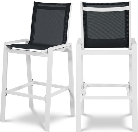 Waverly Black Mesh Water Resistant Fabric Outdoor Patio Bar Stool, 2-Piece
