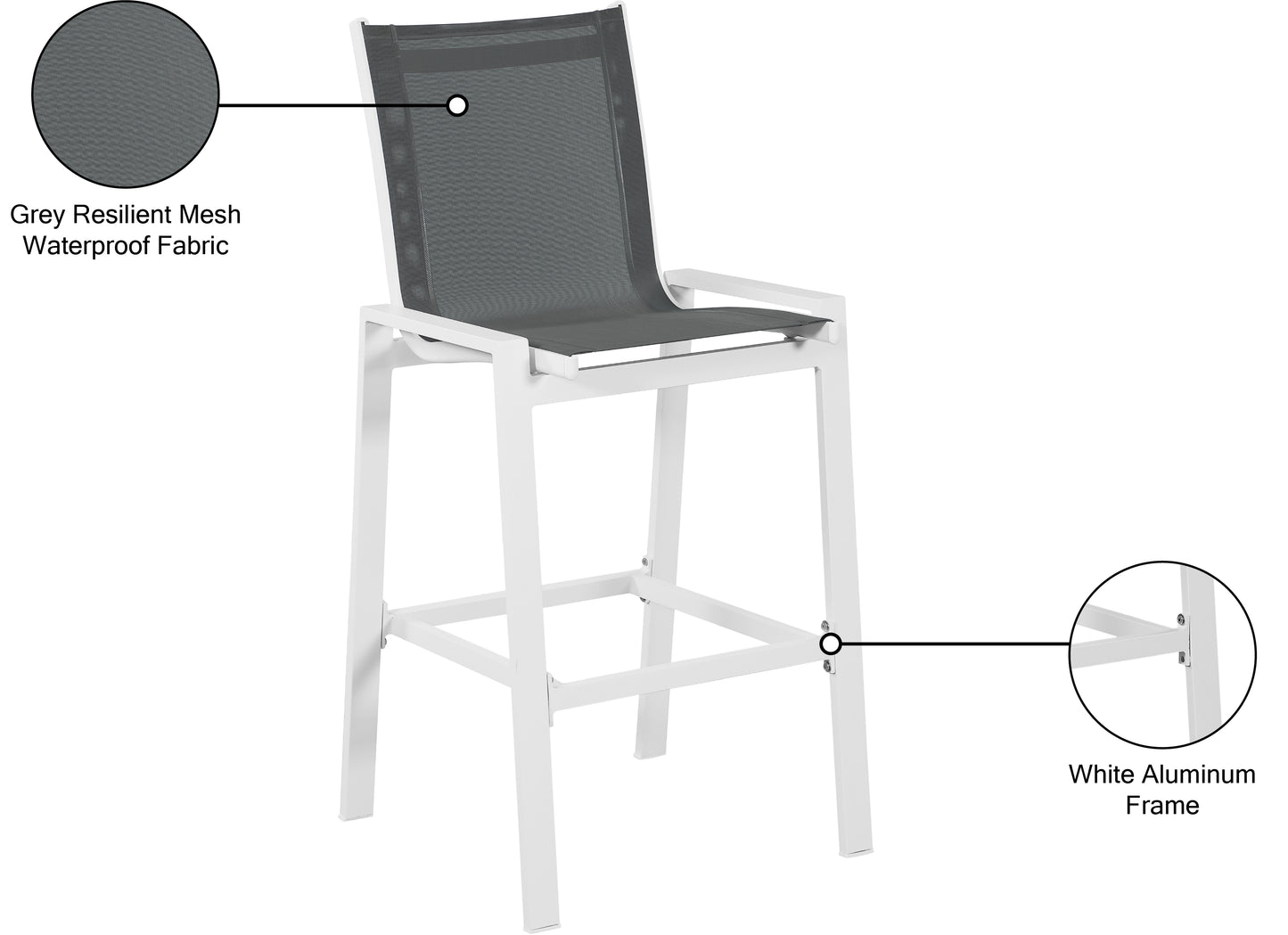 alyssa grey mesh water resistant fabric outdoor patio aluminum mesh barstool c