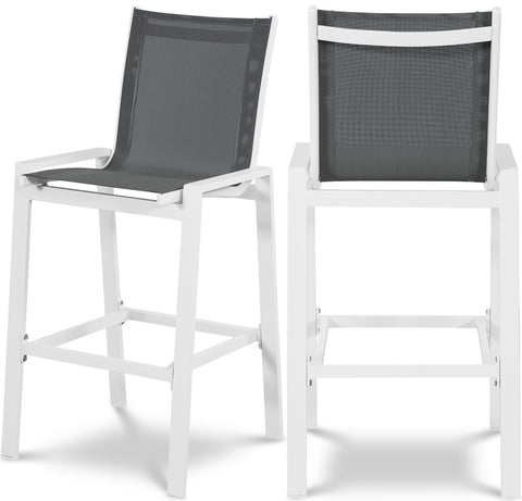 Waverly Grey Mesh Water Resistant Fabric Outdoor Patio Bar Stool, 2-Piece