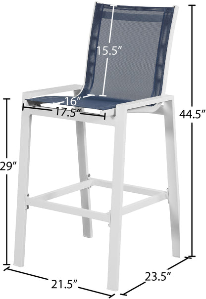 Alyssa Navy Mesh Water Resistant Fabric Outdoor Patio Aluminum Mesh Barstool C