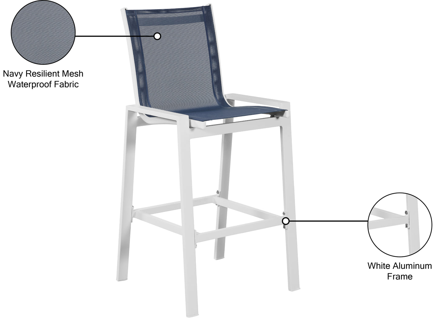 alyssa navy mesh water resistant fabric outdoor patio aluminum mesh barstool c